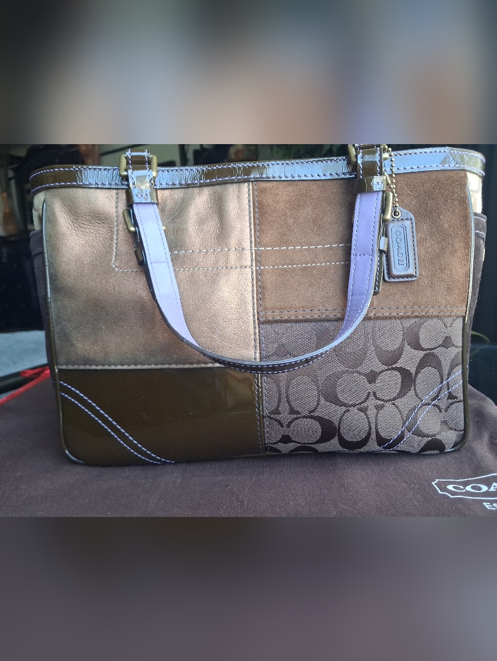 Vintage Coach Patchwork Tote With Lilac - Picture 2 of 13